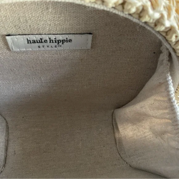 Haute Hippie Woven Raffia/Straw Crossbody Bag Gold Chain Strap - Picture 14 of 16